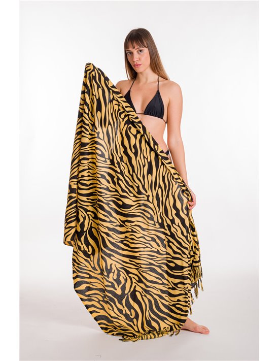 PAREO VISCOSE ANIMAL PRINT WITH FRINGES