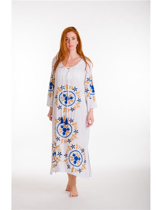 KAFTAN VISCOSE WITH EMBROIDERY & EMBELLISHED NECKLACE